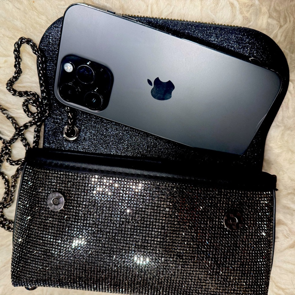 Pewter evening bag, great magnetic clasp-small but large enough for phone.